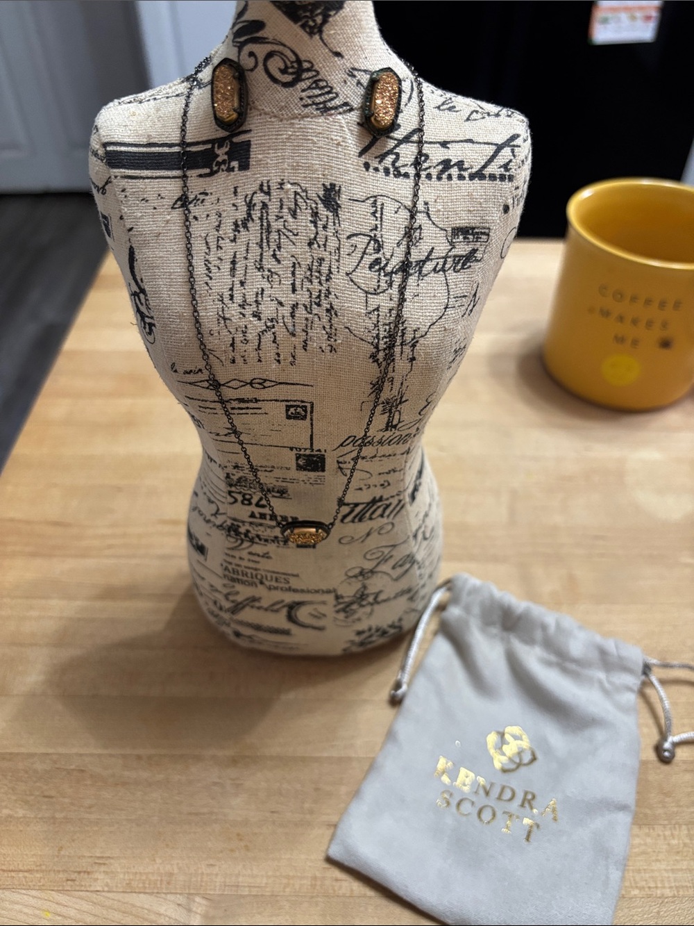 Kendra Scott Gold Druzy Necklace and Matching Earrings - Gun Metal